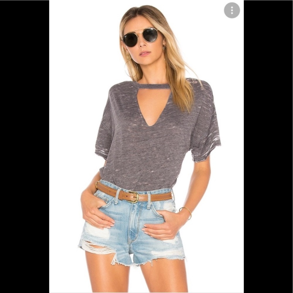 Free People Burnout Navy Cutout V-Neck Tee